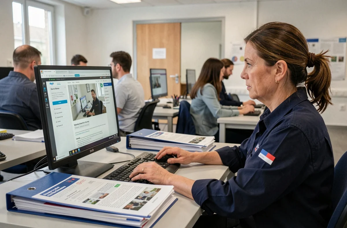 Une adulte en reconversion professionnelle travaillant sur un ordinateur dans les locaux de l'AFPA de Bourg-en-Bresse