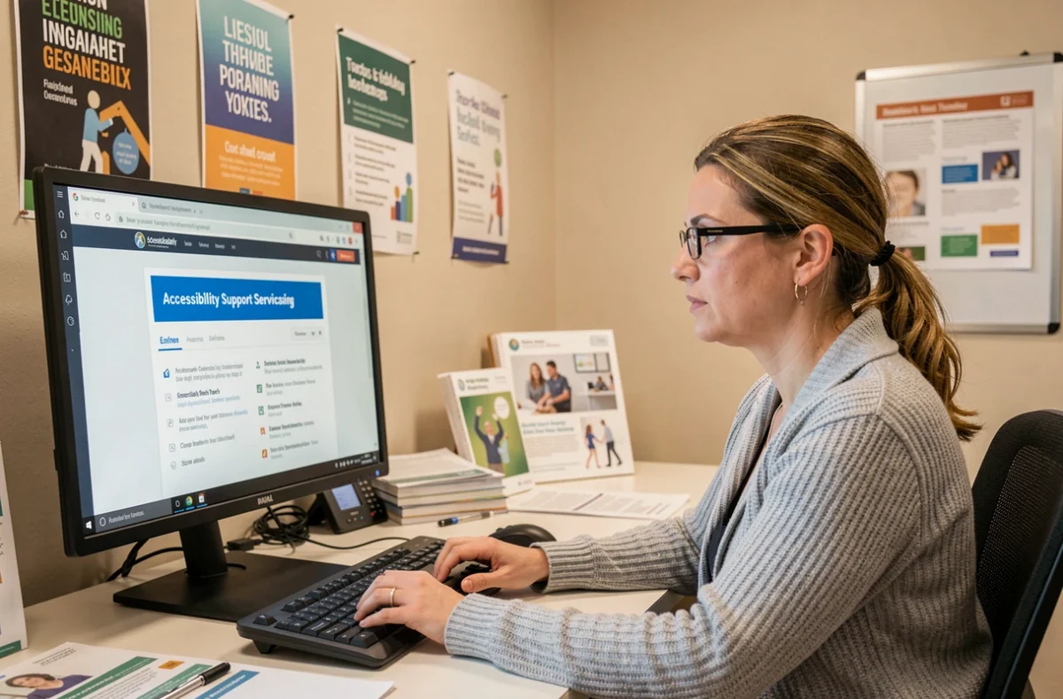 Apprenante adulte en train de suivre un module de formation en ligne dans les locaux d'Auxilia Formation à Marseille
