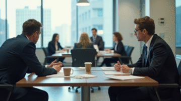 Groupe de travailleurs au bureau avec chaise vide