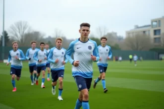 Jeunes joueurs du centre de formation de l'OM en séance d'entraînement sur le terrain