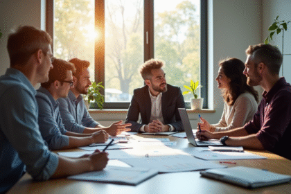 Coach professionnel avec groupe divers en réunion