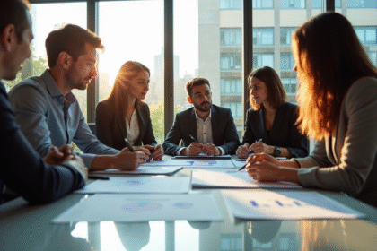 Groupe de professionnels collaborant dans un bureau moderne