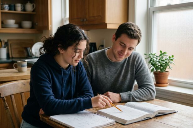 Adolescente recevant des cours particuliers de mathématiques à la maison avec un professeur bienveillant