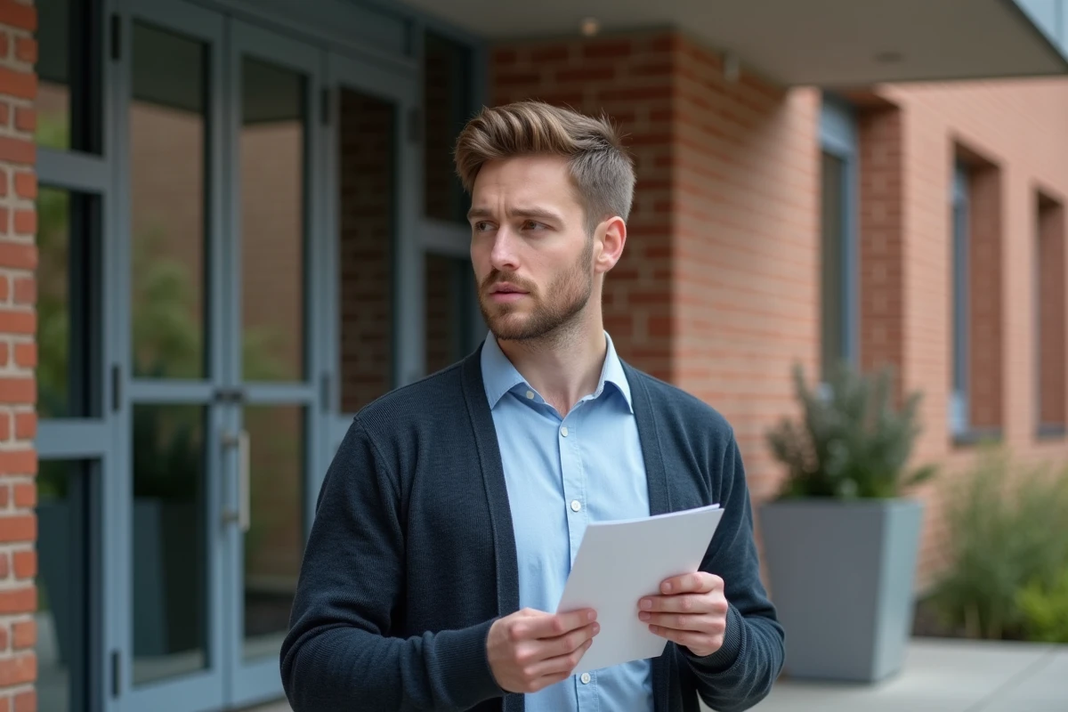 Jeune enseignant parlant avec un collègue devant l ecole