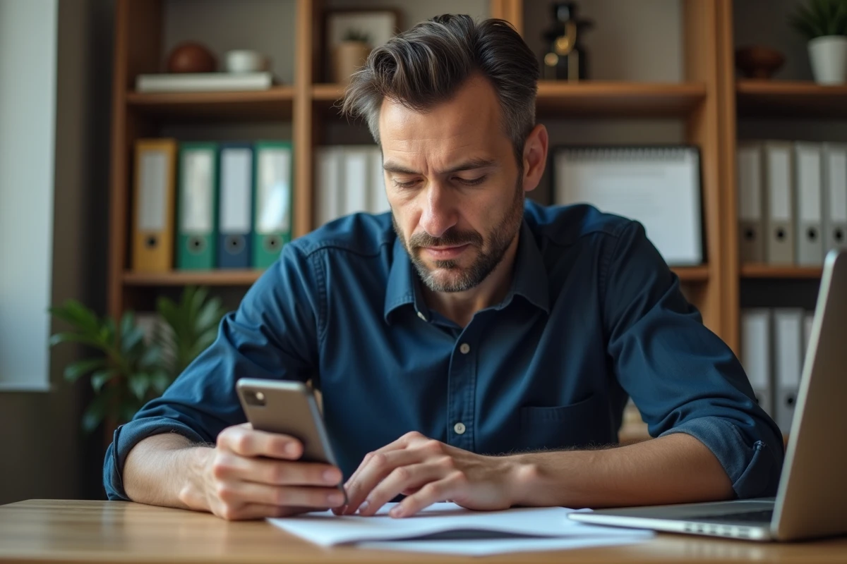Professeur d'âge moyen utilisant un ordinateur et smartphone