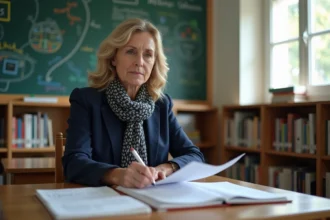 Professeure d age moyen dans une classe lumineuse