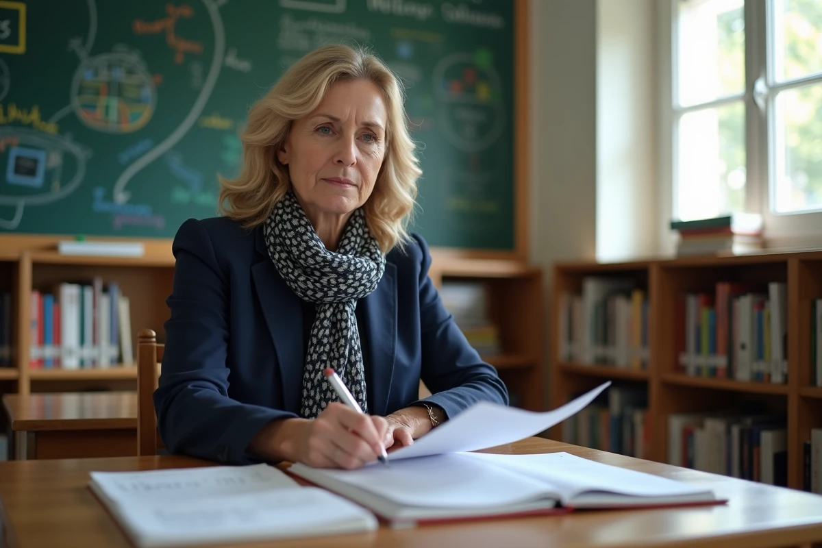 Professeure d age moyen dans une classe lumineuse