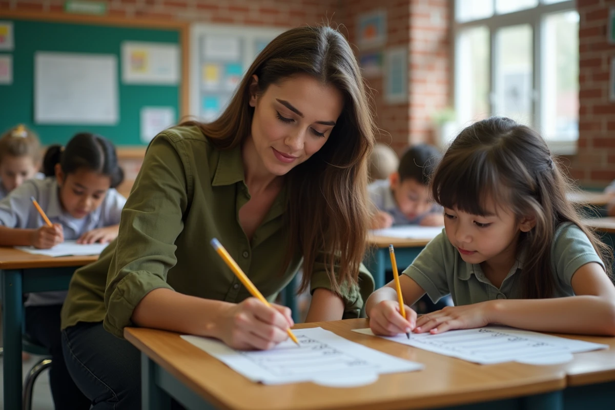 Enseignante ULIS apportant un soutien individualisé à un élève inclus dans une classe ordinaire de collège