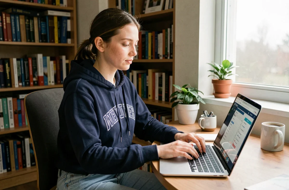 Étudiante utilisant l'ENT CESI sur son ordinateur portable pour gérer son emploi du temps universitaire
