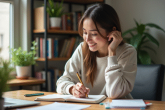 Jeune femme créative travaillant dans un bureau lumineux