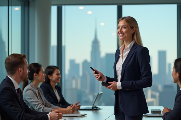 Femme confiante en réunion d'affaires professionnelle