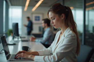 Femme d'affaires concentrée dans un bureau moderne