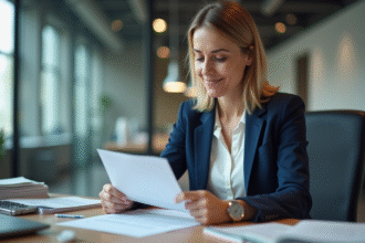Femme en réunion de travail dans un bureau moderne