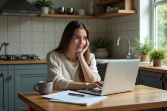 Femme travaillant en ligne à la maison pour formation