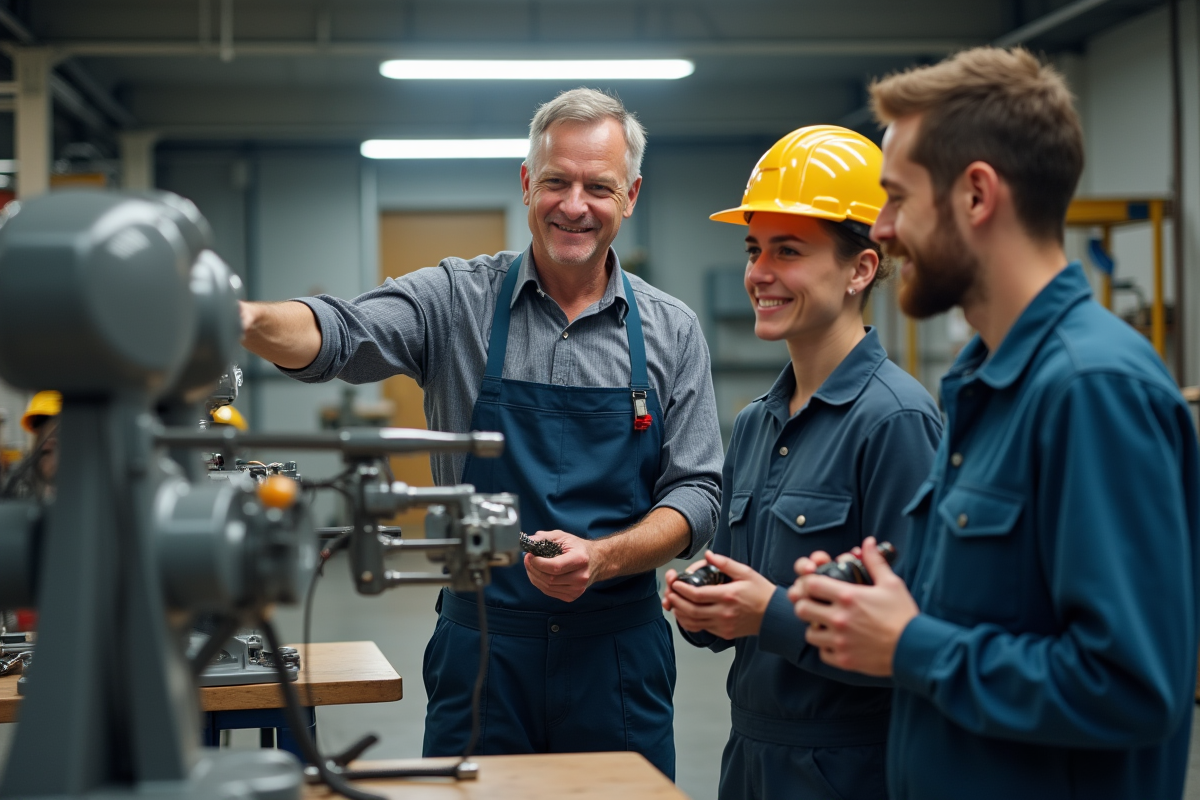 Instructeur montrant des outils à des jeunes en atelier