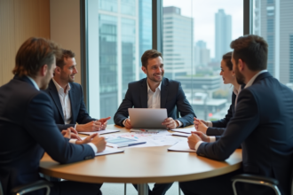 Groupe de professionnels en réunion dans un bureau moderne