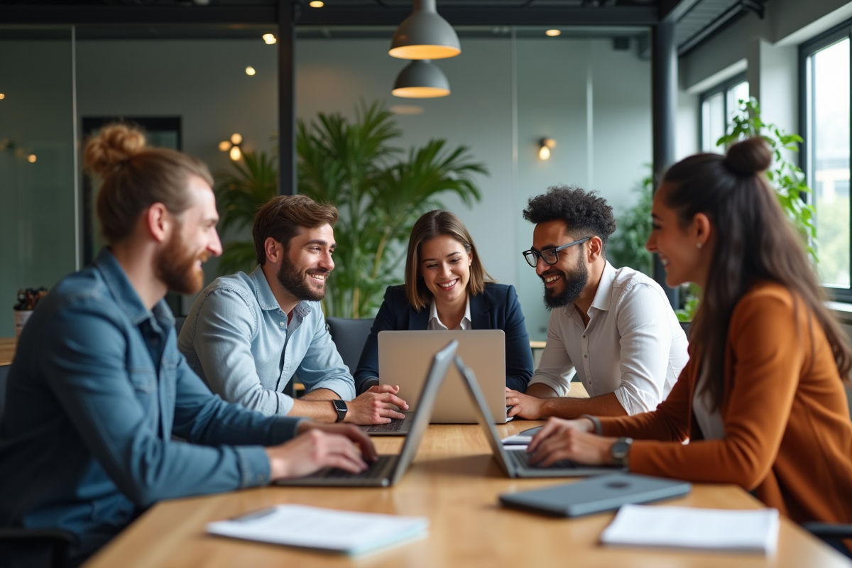 Groupe de jeunes professionnels collaborant au bureau