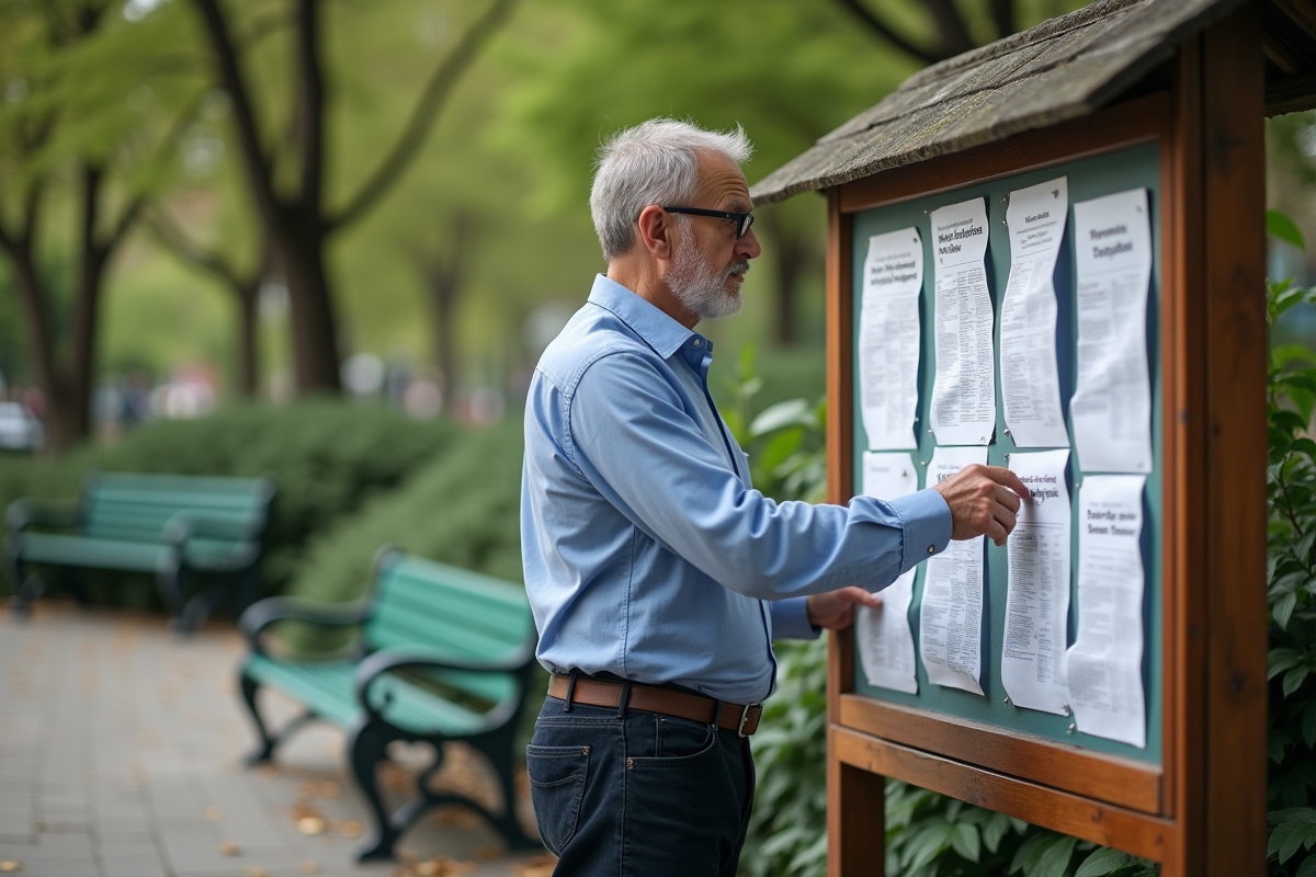 Homme lisant une affiche d