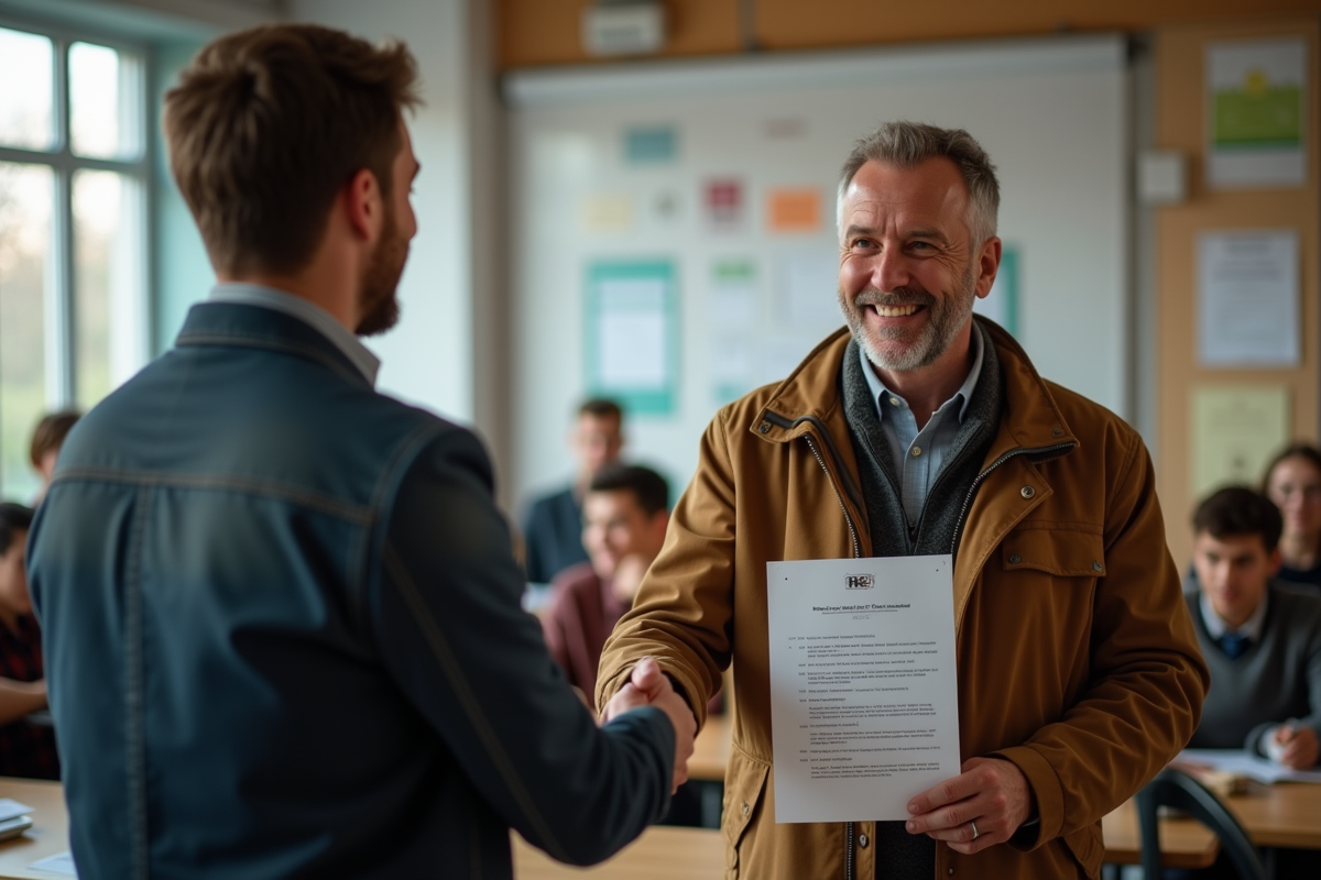 Homme recevant une attestation de formation