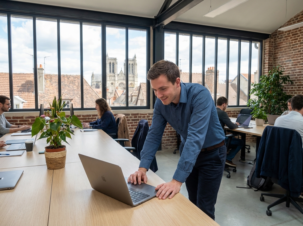 Homme travaillant dans un espace coworking à Troyes