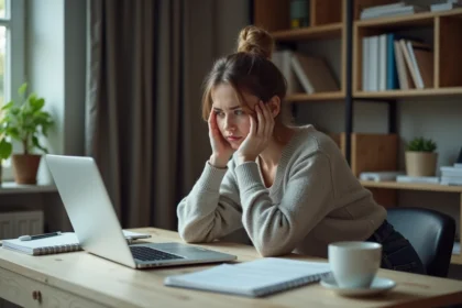 Jeune femme concentrée dans son bureau moderne