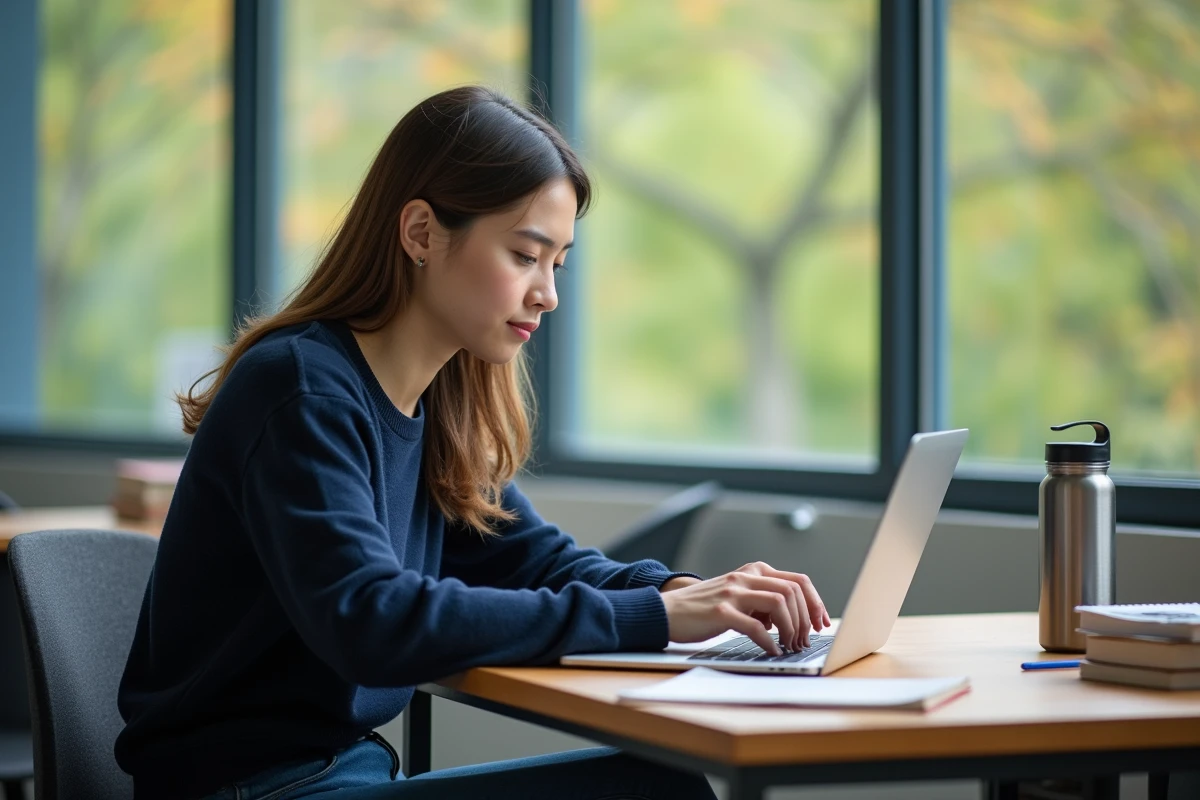 Jeune femme organisée sur son ordinateur dans un espace calme