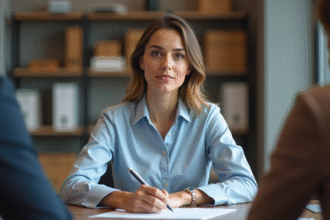 Jeune femme attentive en réunion de bureau professionnelle
