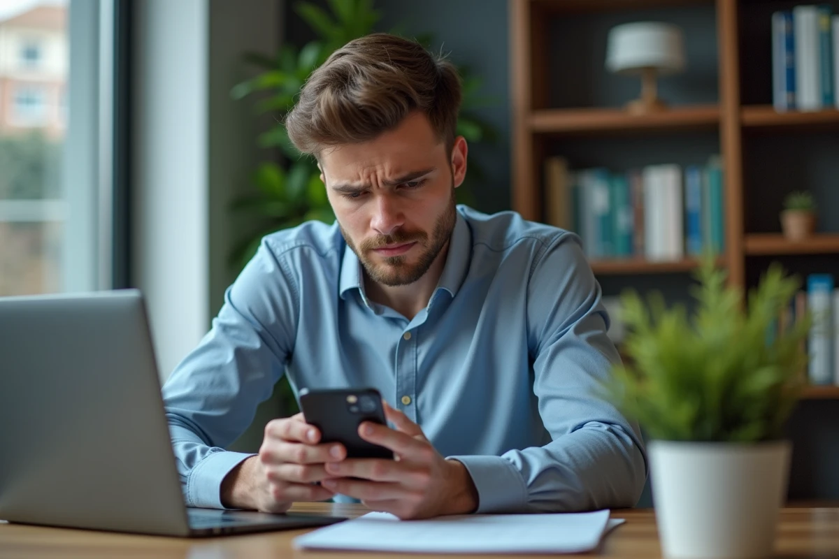 Jeune homme frustré au bureau avec ordinateur portable