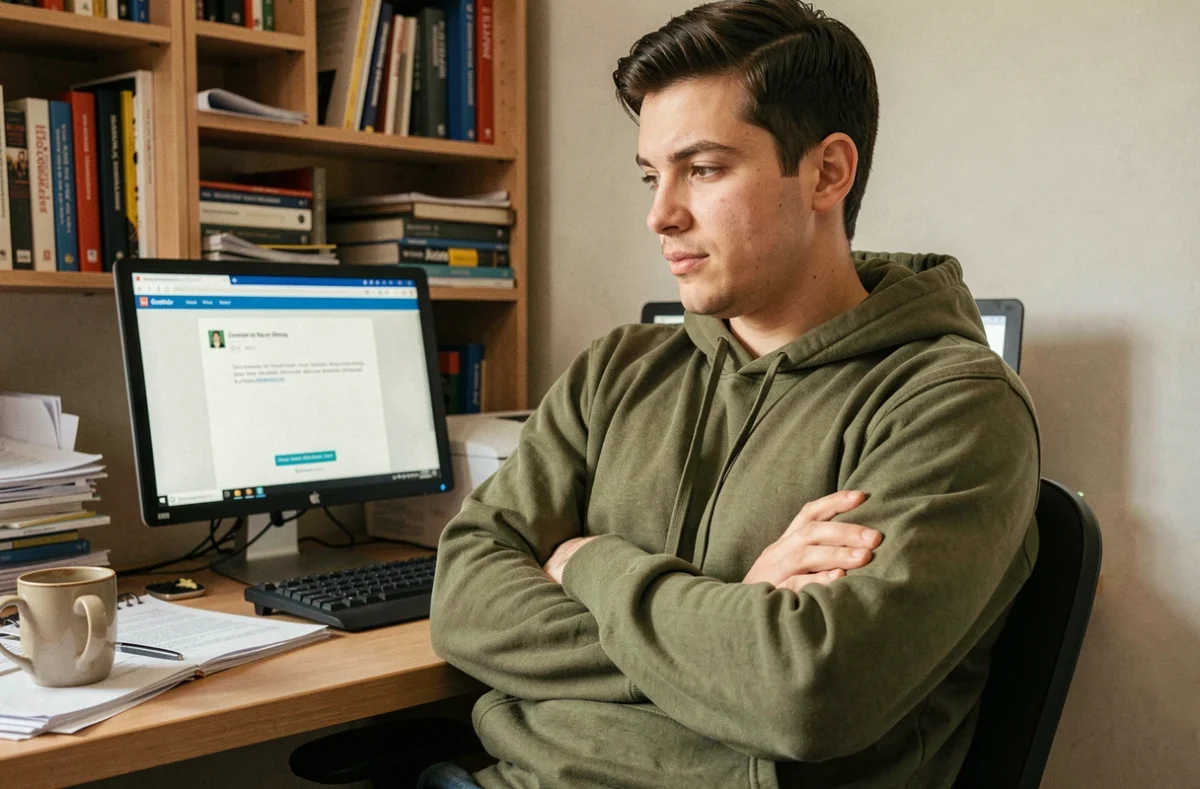 Jeune homme en télétravail face à un écran d'erreur sur son ordinateur de bureau, illustrant les bons réflexes face à une panne de Syclade