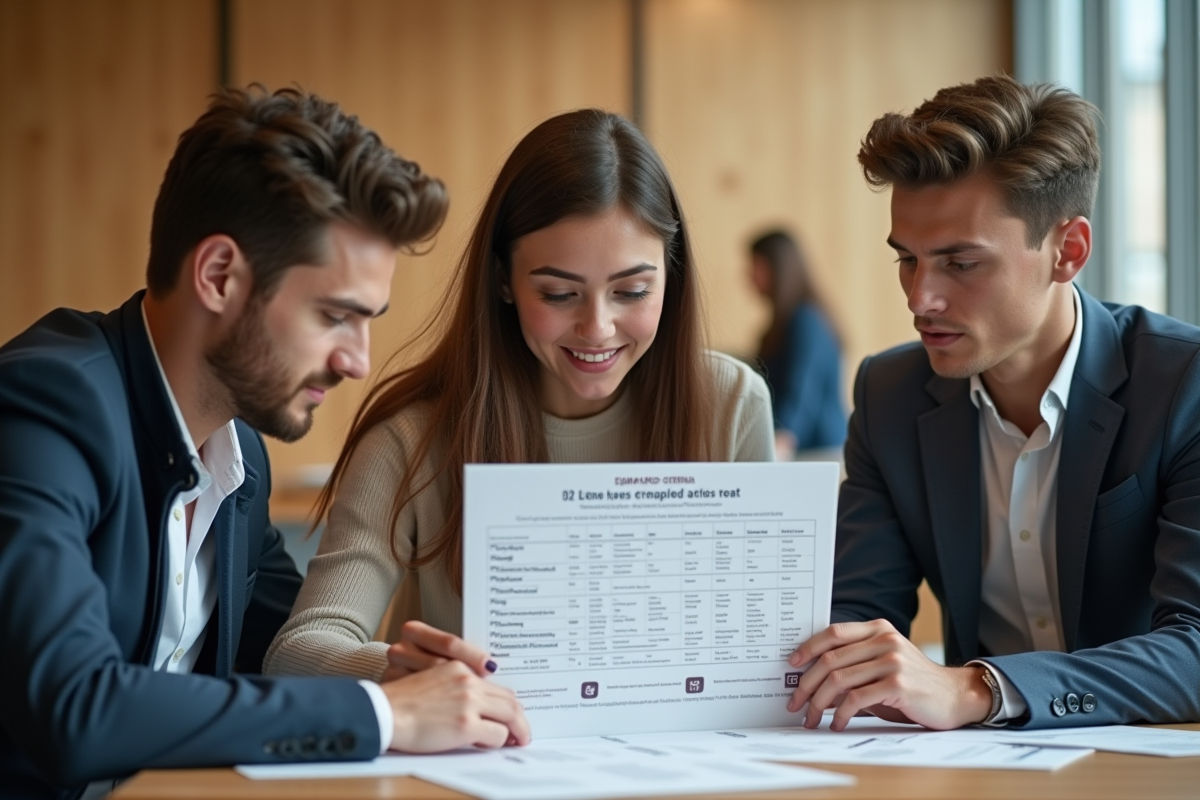 Jeunes adultes étudient un graphique dans un espace lumineux