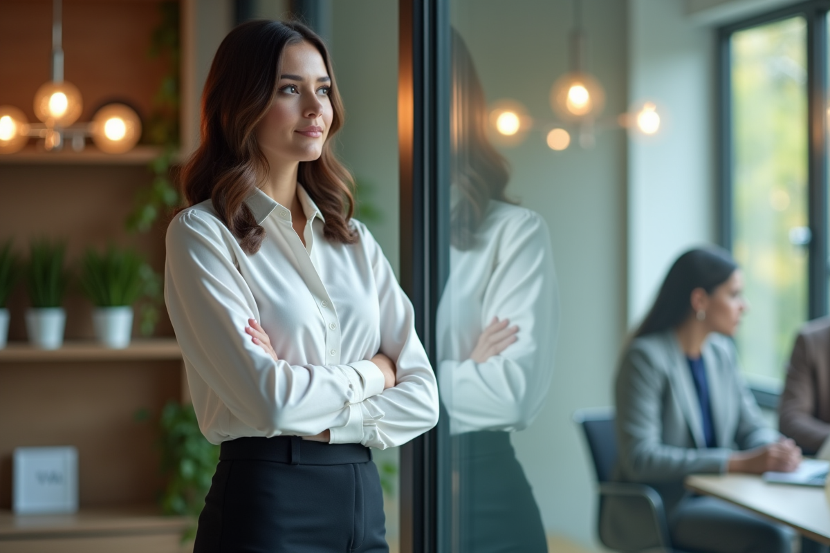 Manager femme observant une réunion dans une salle de conférence