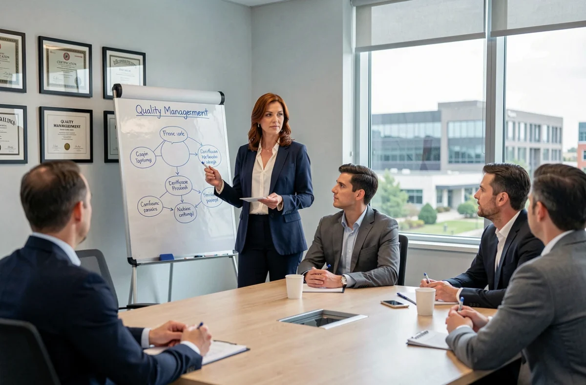 Formatrice animant un atelier sur la qualité et les certifications dans les locaux de Nota Bene CFC